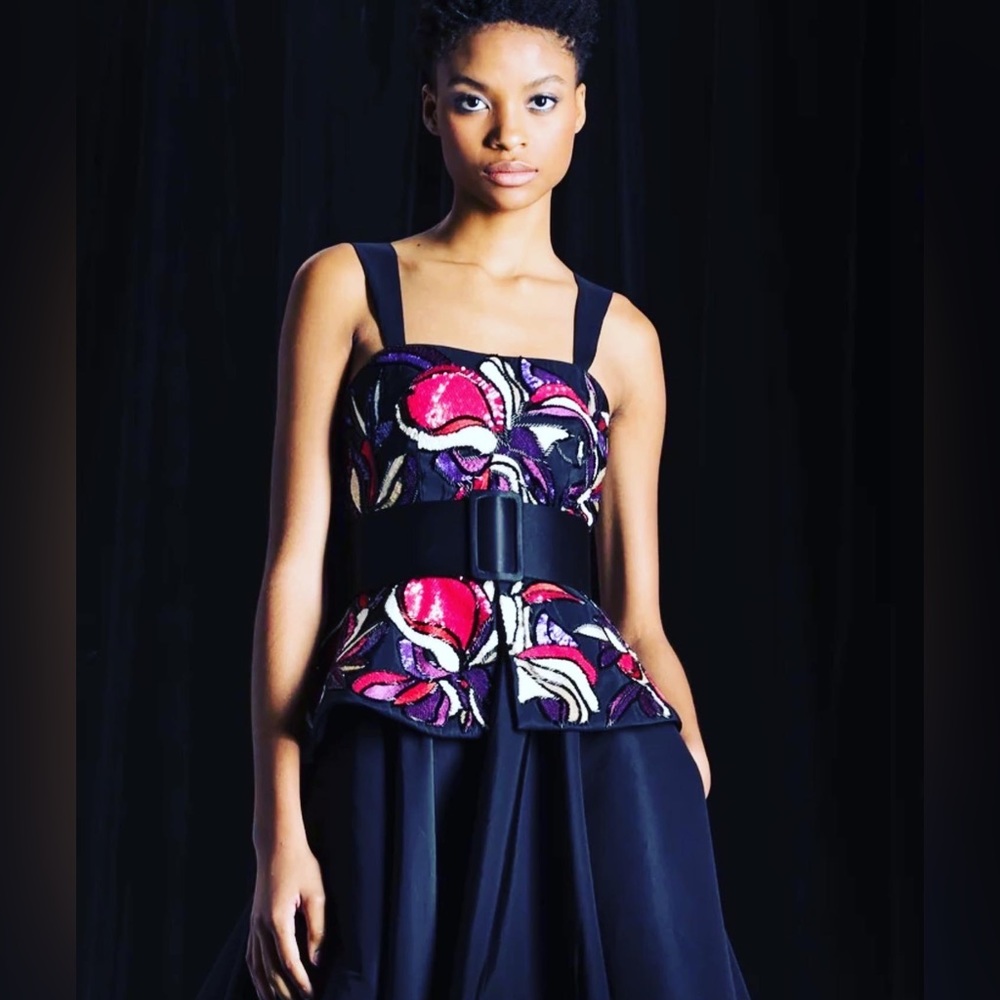 Naeem Khan floral embroidered floral faille top NWT size 14